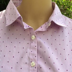Lands End No-Iron Lavender & White Striped Shirt